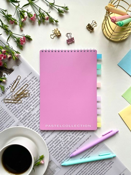 НОВИНКА! Блокнот А5 60 л. Pastel Collection Pink/Purple, с обложкой из двухстроннего двухцветного пластика, на металлическом гребне