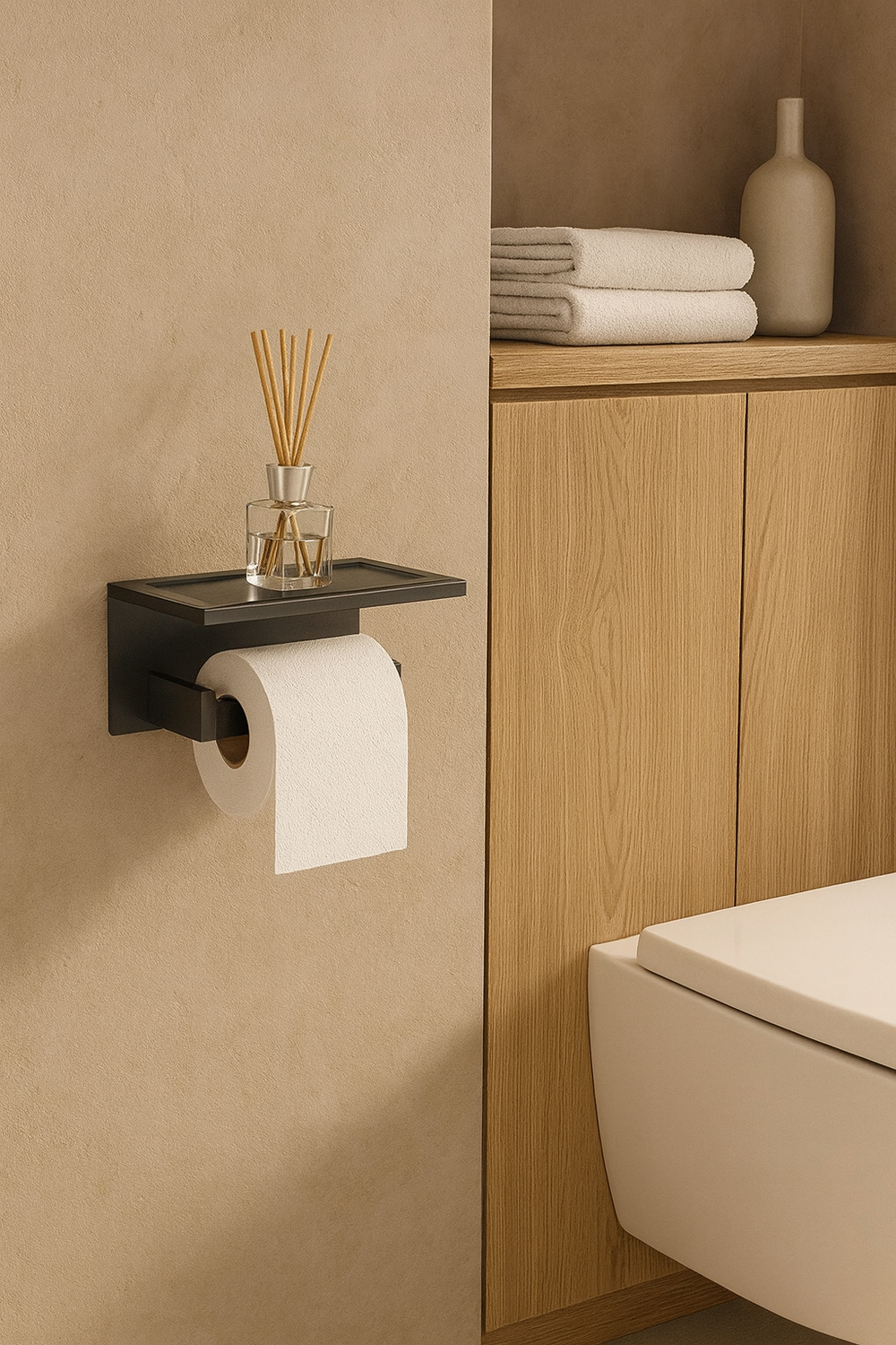 Держатель для туалетной бумаги STWORKI Готланд S13345GB настенный, вороненая сталь, с полкой