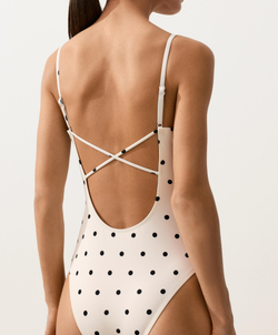 OYSHO Купальник пике в горошек с треугольными чашками, светлый экрю