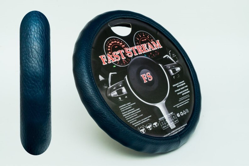 Оплетка руля M 37-38 см экокожа с матовой рифленкой синяя (FAST STREAM)