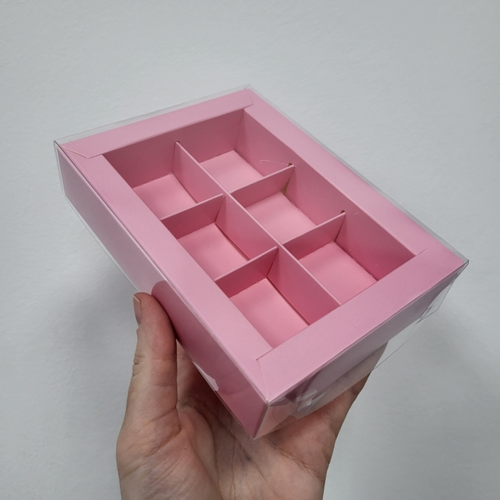 Коробка на 6 конфет РОЗОВАЯ МАТОВАЯ Премиум 15,5*11,5*3 см