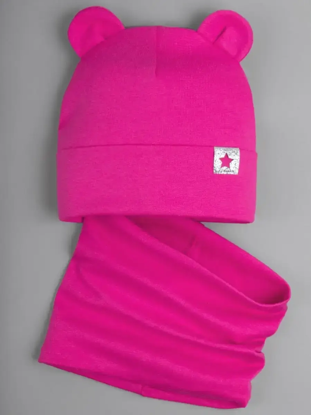 Шапка для девочки со снудом розовая, осенняя