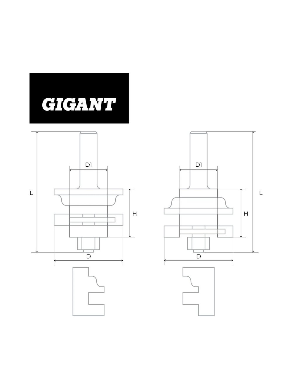 Набор фрез комбинированных рамочных 2 шт, хвостовик 12 мм Gigant GC-0073