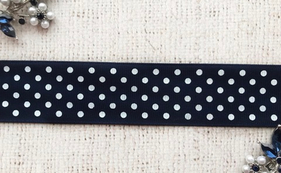 Лента репсовая в горошек, ш. 3,2 см, тёмно-синий