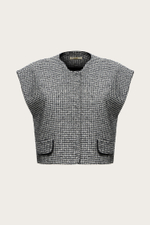 УКОРОЧЕННЫЙ ЖИЛЕТ ИЗ ТВИДА С ЛЮРЕКСНОЙ НИТЬЮ