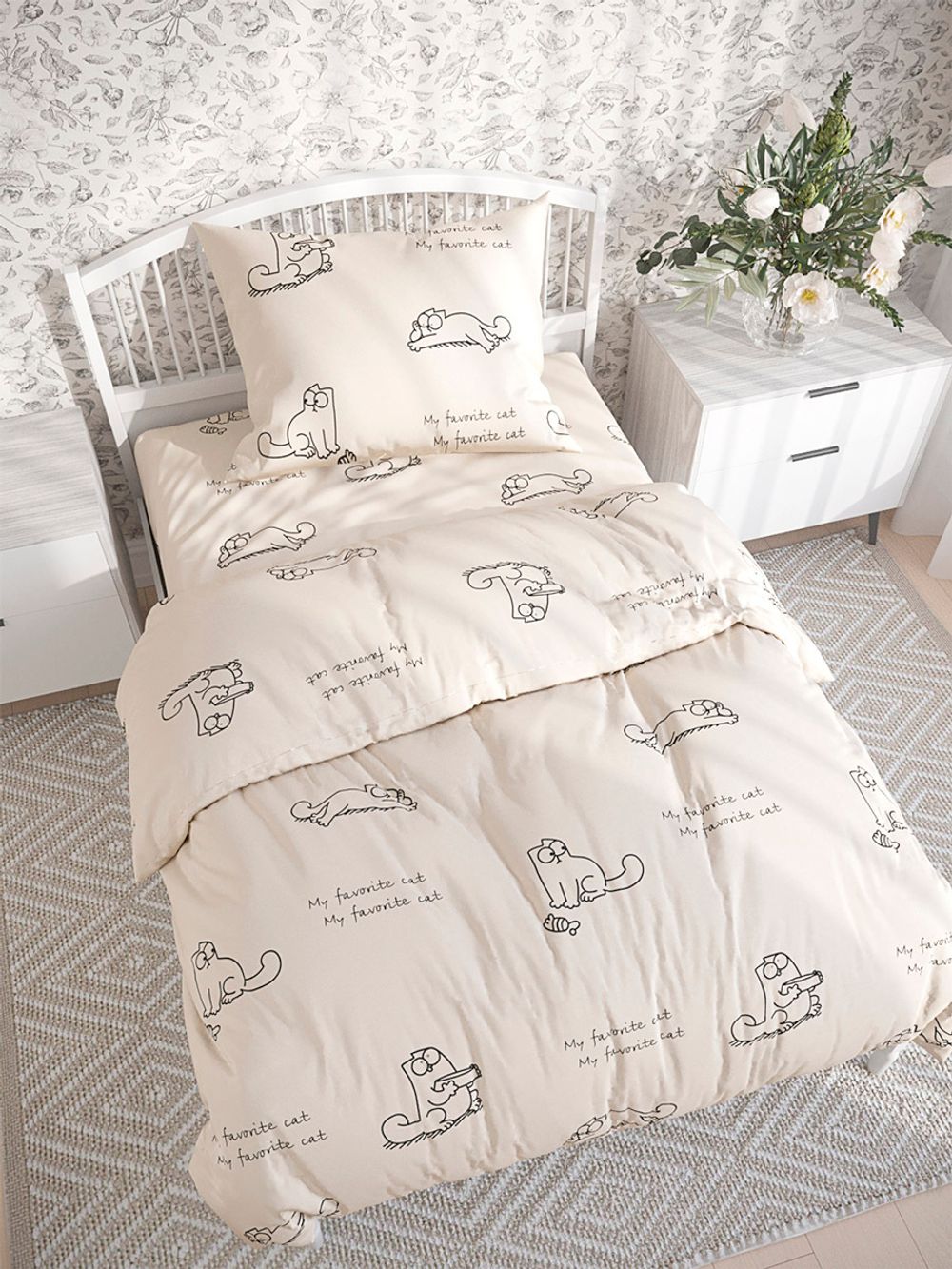 Простынь на резинке Сказка "Котики Грей" 90х200 см, перкаль