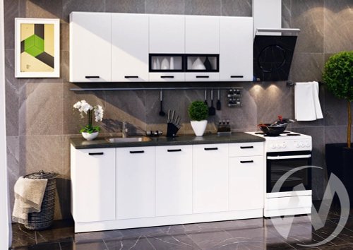 Кухня Рио 2;0м (белый/белый глянец холодный/кастилло темный)