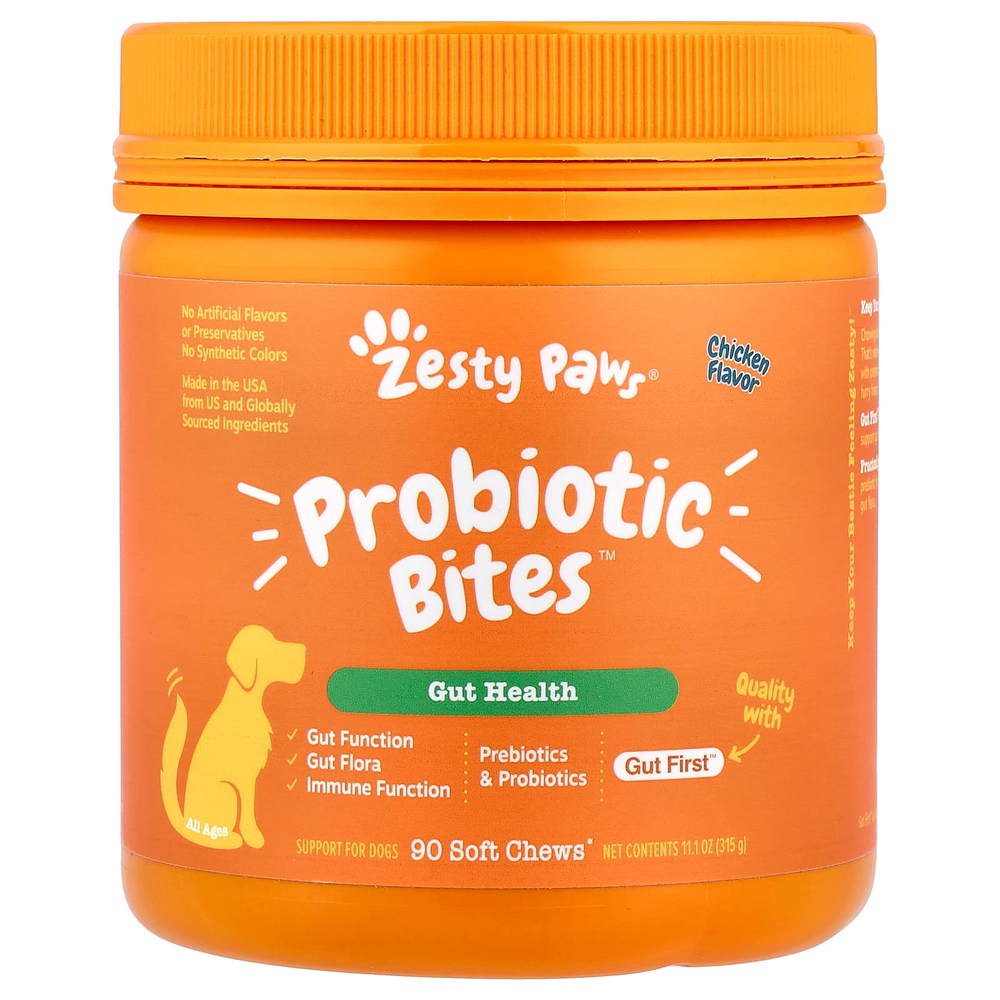 Zesty Paws, Probiotic Bites™, для собак всех возрастов, со вкусом курицы, 90 жевательных таблеток, 315 г (11,1 унции)