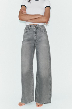 ZARA ДЖИНСЫ TRF EXTRA WIDE-LEG С ВЫСОКОЙ ПОСАДКОЙ, СВЕТЛО-СЕРЫЙ