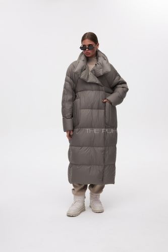 Удлиненный пуховик-кокон цвета хаки