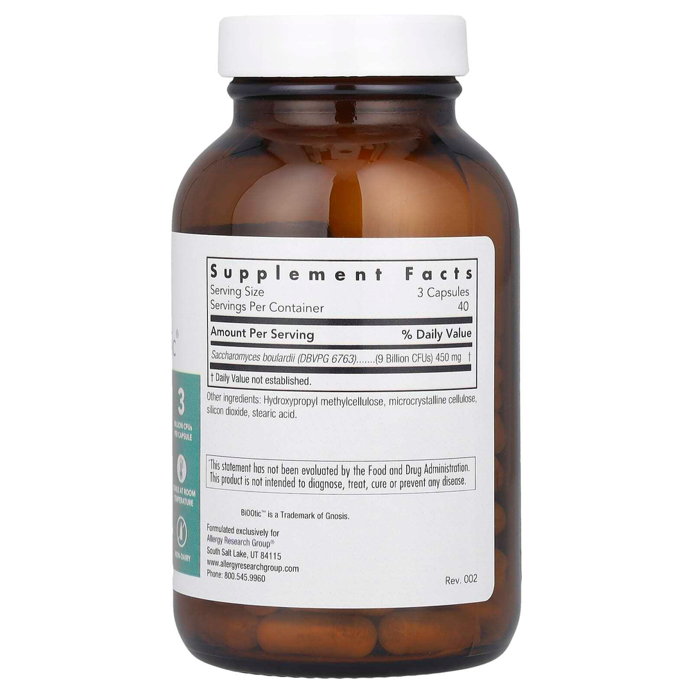 Allergy Research Group, Essential-Biotic® сахаромицеты Буларди, 120 вегетарианских капсул (150 мг в каждой капсуле)