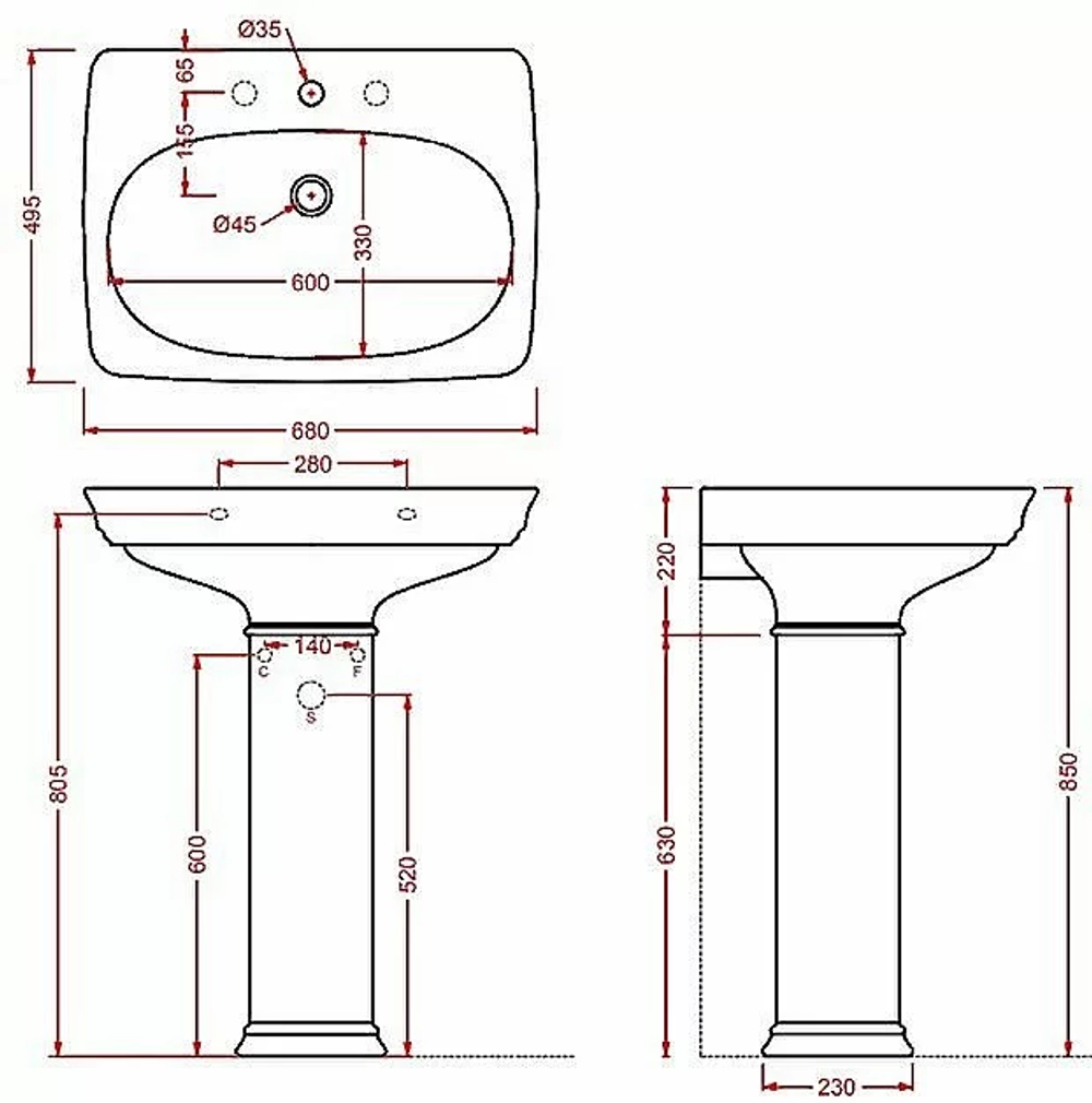 Раковина с пьедесталом Artceram Civitas 68 CIL001 03 00+CIC001 03 00 68 черная