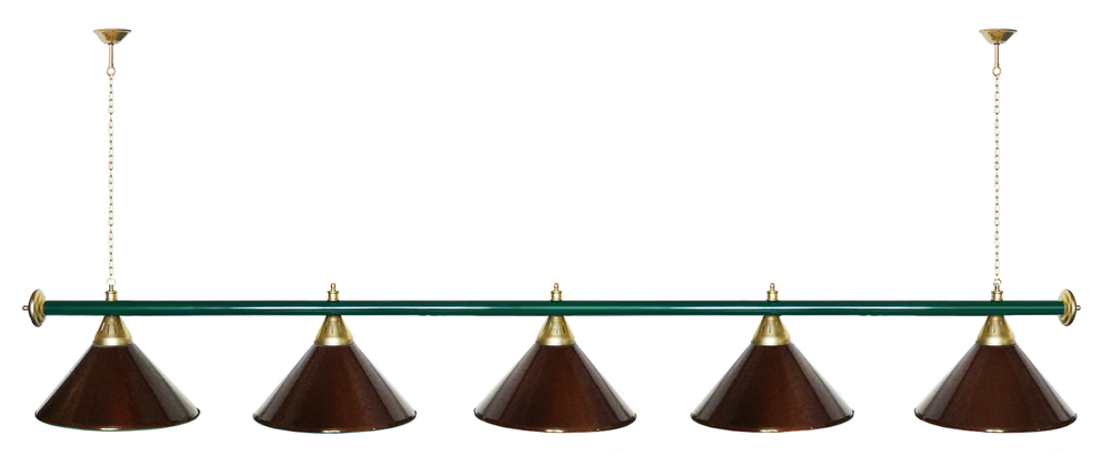 Лампа STARTBILLIARDS 5 пл. (плафоны зеленые,штанга золотая,фурнитура золото)