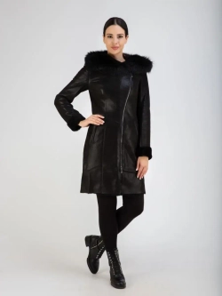 Дубленка женская натуральная длинная с капюшоном Турция