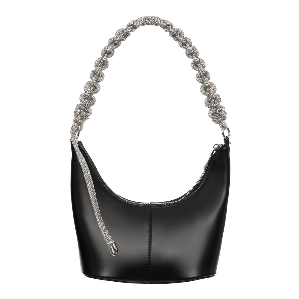 Сумка кожа, черная, ручка россыпь циркониев