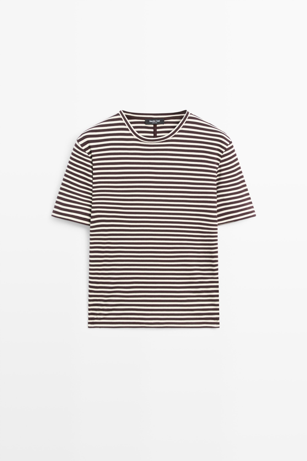 Massimo Dutti Хлопковая футболка в полоску с короткими рукавами, коричневый