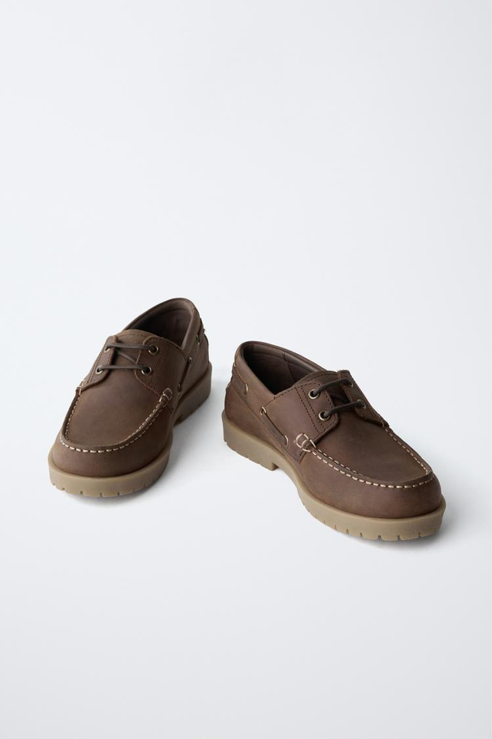 ZARA STORIESZ - КОЖАНЫЕ ТОПСАЙДЕРЫ, КОРИЧНЕВЫЙ