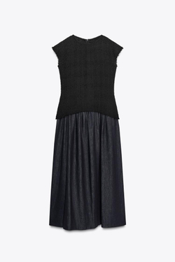 ZARA КОМБИНИРОВАННОЕ ПЛАТЬЕ МИДИ ZW COLLECTION, СИНИЙ