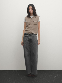 Massimo Dutti Укороченный трикотажный жилет с карманами, кротово-коричневый