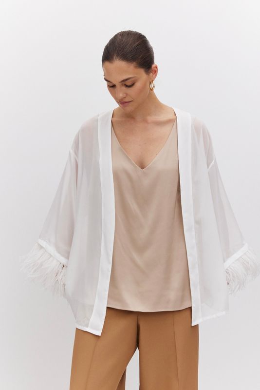 Накидка из шифона с перьями, молочный