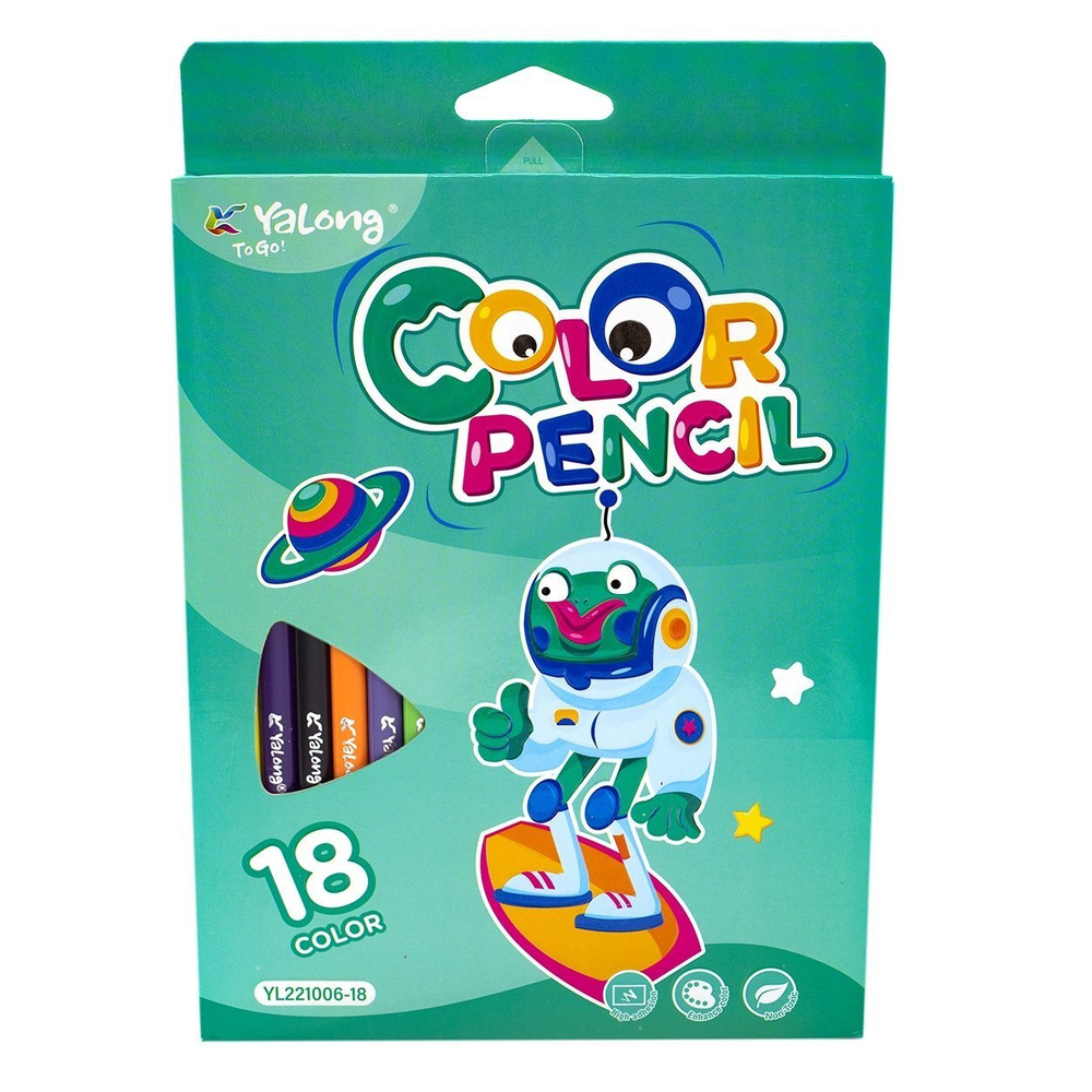 Карандаши цветные Yalong 18 цв, "Забавные зверята mix" пластиковые, трехгранные, заточенные, грифель 3.0 мм, картон. уп., европодвес