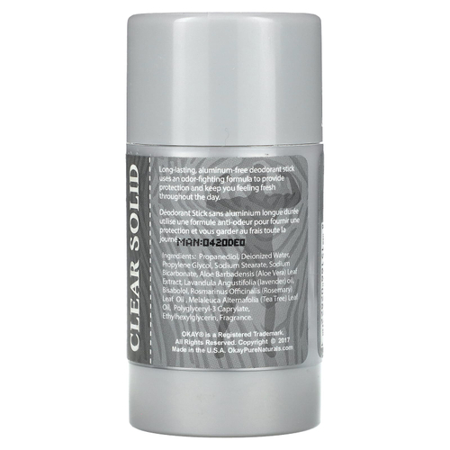 Okay Pure Naturals, мужской дезодорант без алюминия, свежесть, 85 г (3 унции)