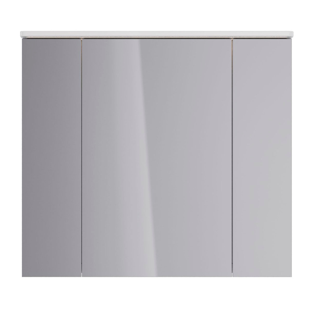 Шкаф зеркальный Lemark ZENON 90х80 см 3-х дверный, с козырьком-подсветкой, с розеткой, цвет корпуса: белый глянец