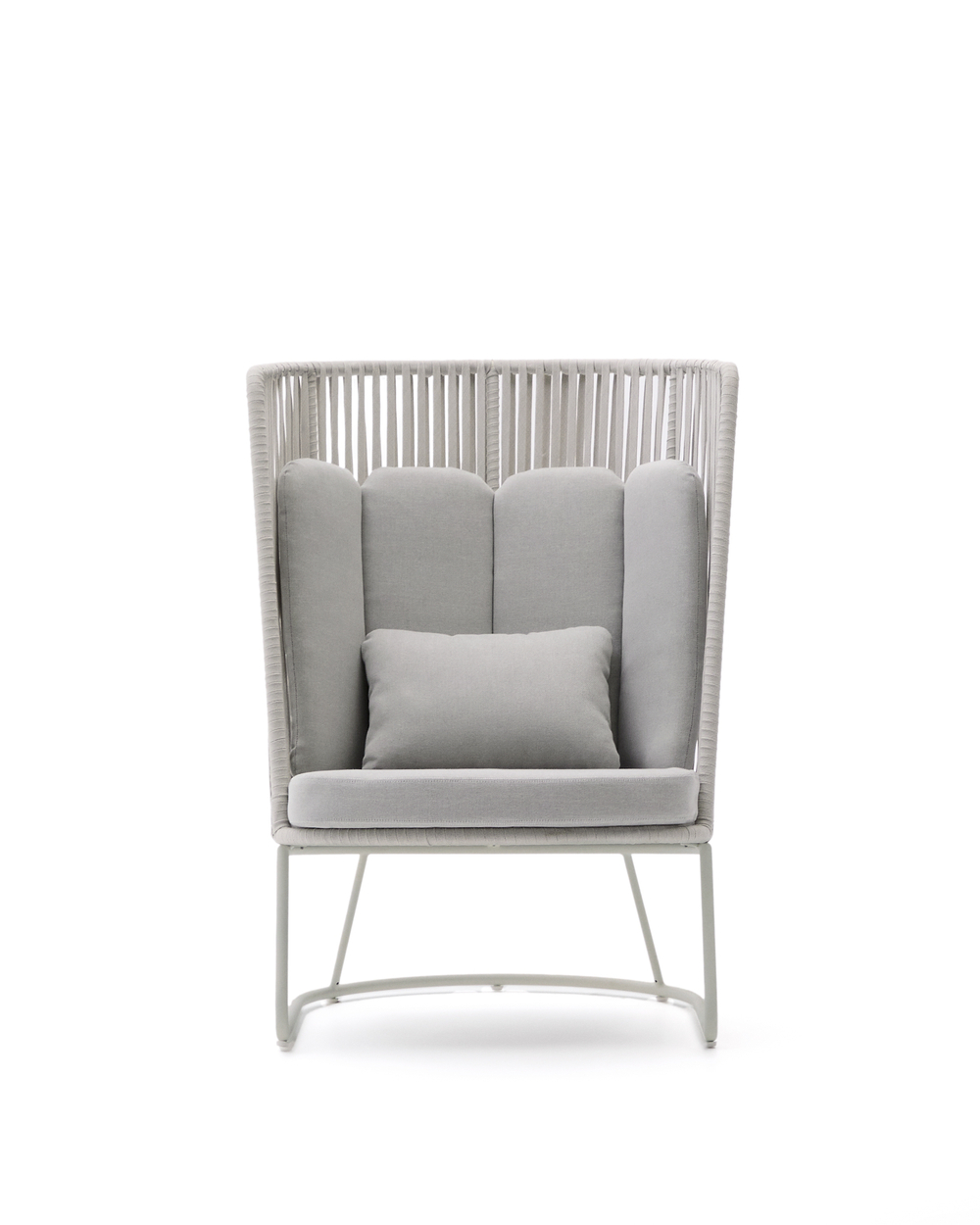 Уличное кресло Saconca с высокой спинкой из веревочного шнура и серой оцинкованной стали