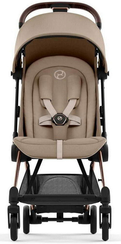 Коляска Cybex Coya Rosegold Frame Cloud G i-Size Fog Grey 2 в 1 Cozy Beige с дождевиком и бампером