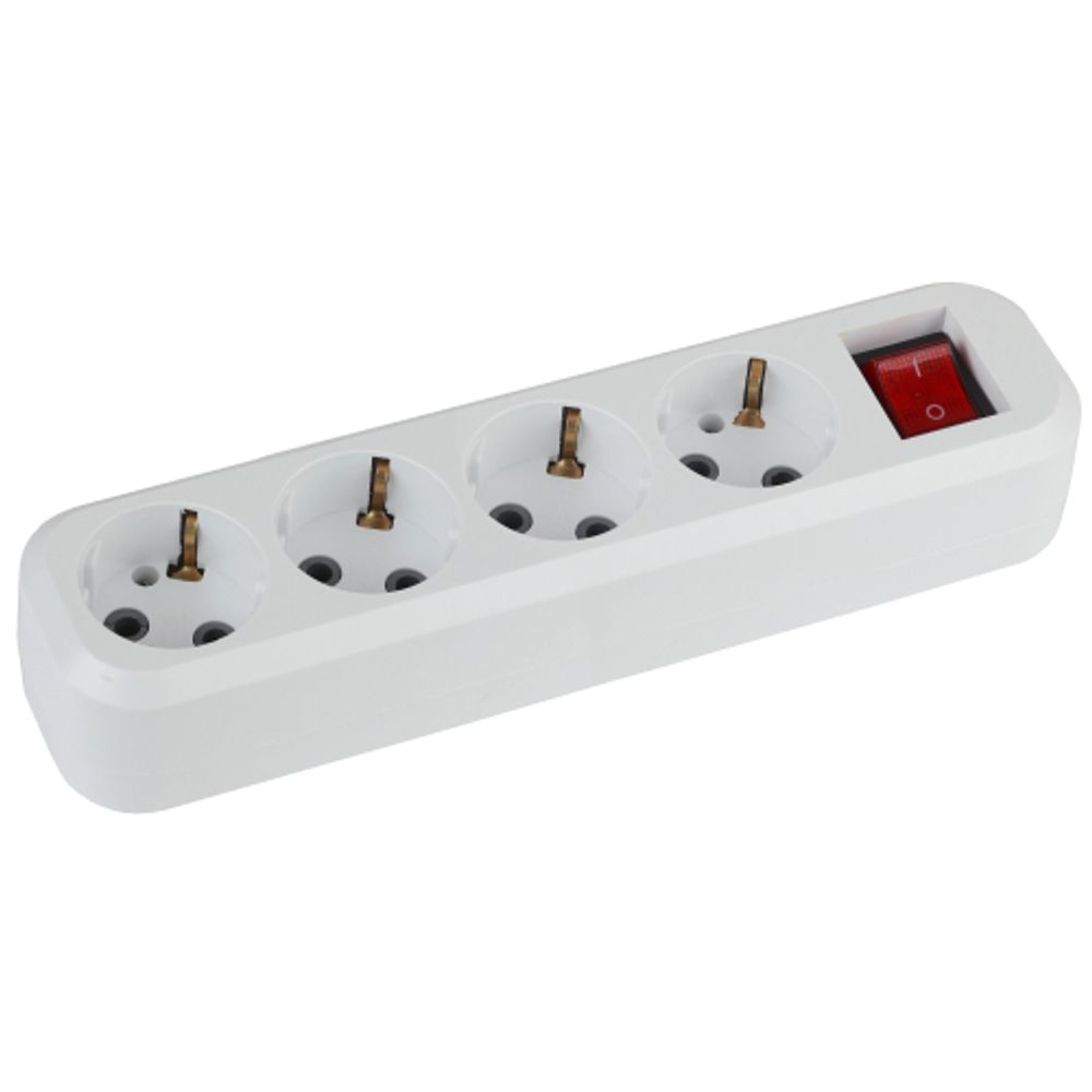 Колодка ЭРА KX-4es 4 розетки с зазeмлением с выключателем белая