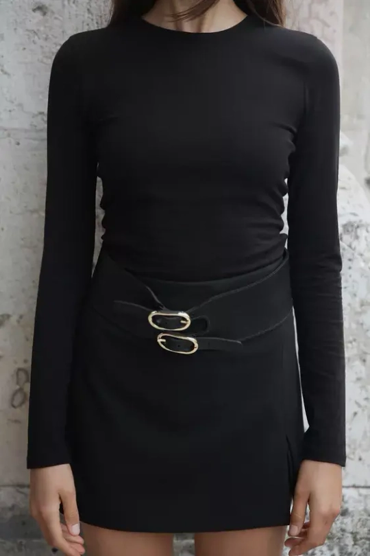 ZARA ФУТБОЛКА С ДЛИННЫМИ РУКАВАМИ, ЧЕРНЫЙ