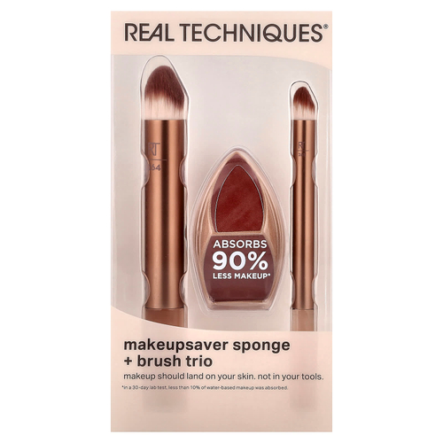 Real Techniques, Makeupsaver, спонж и кисть для макияжа, набор из 3 предметов