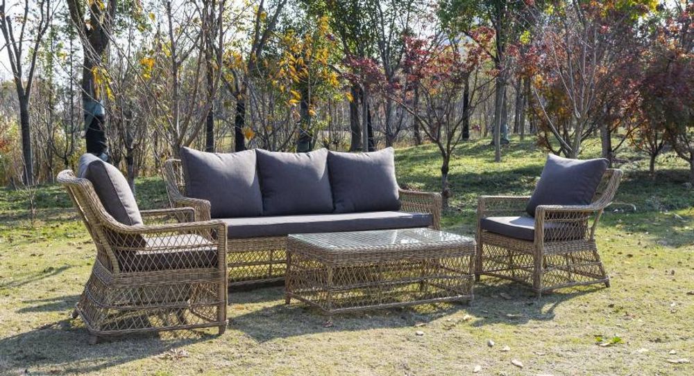 "Гранд Латте" диван трехместный из искусственного ротанга, цвет соломенный