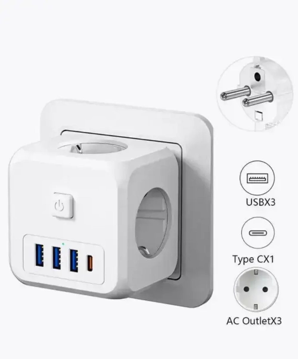 Куб 3 розетки 3 usb 1 Type-c