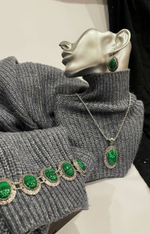 Комплект бижутерии. Подвеска, серьги, браслет с малахитовыми вставками "Малахит" Форма "Овал""