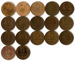 Набор 5 копеек СССР (17 монет) 1946, 49, 56, 61, 74, 77, 80,81,82,84-88,90, 91Л, 91М