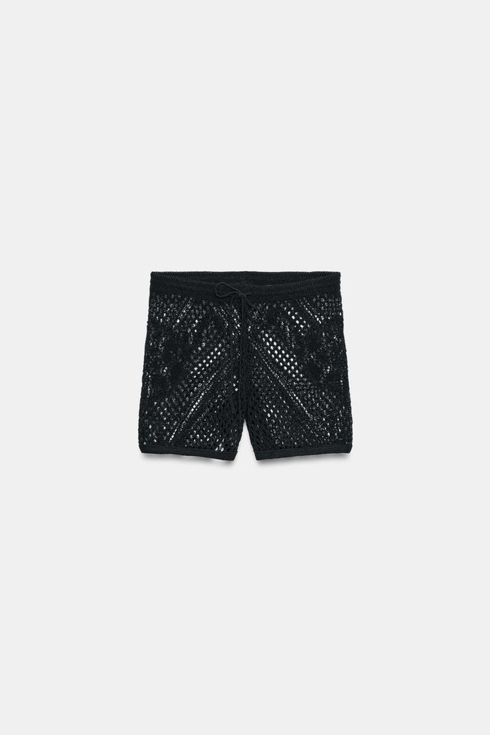 ZARA АЖУРНЫЕ ТРИКОТАЖНЫЕ ШОРТЫ, ЧЕРНЫЙ