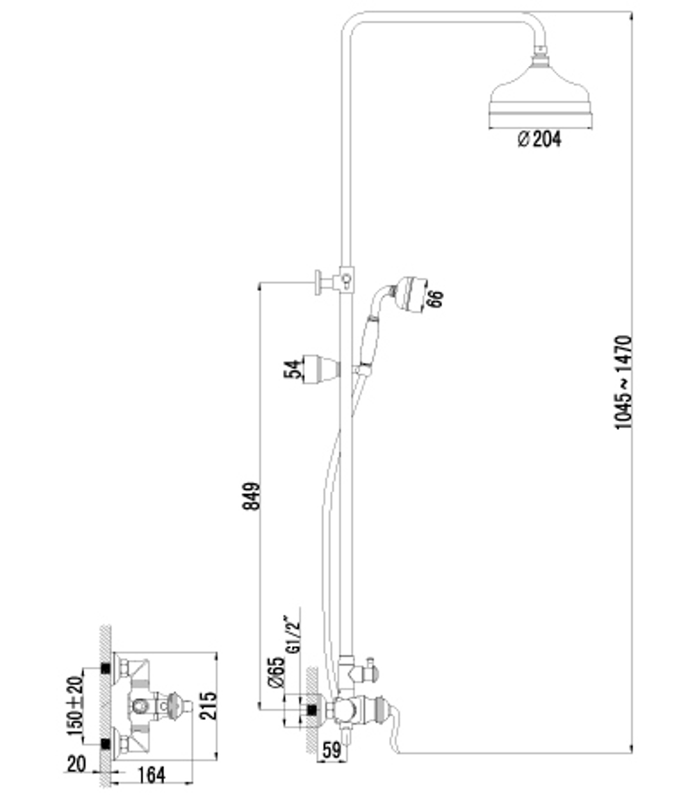 Смеситель для душа с регулируемой высотой штанги и верхней душевой лейкой "Тропический дождь" LEMARK BRAVA – LM4760G