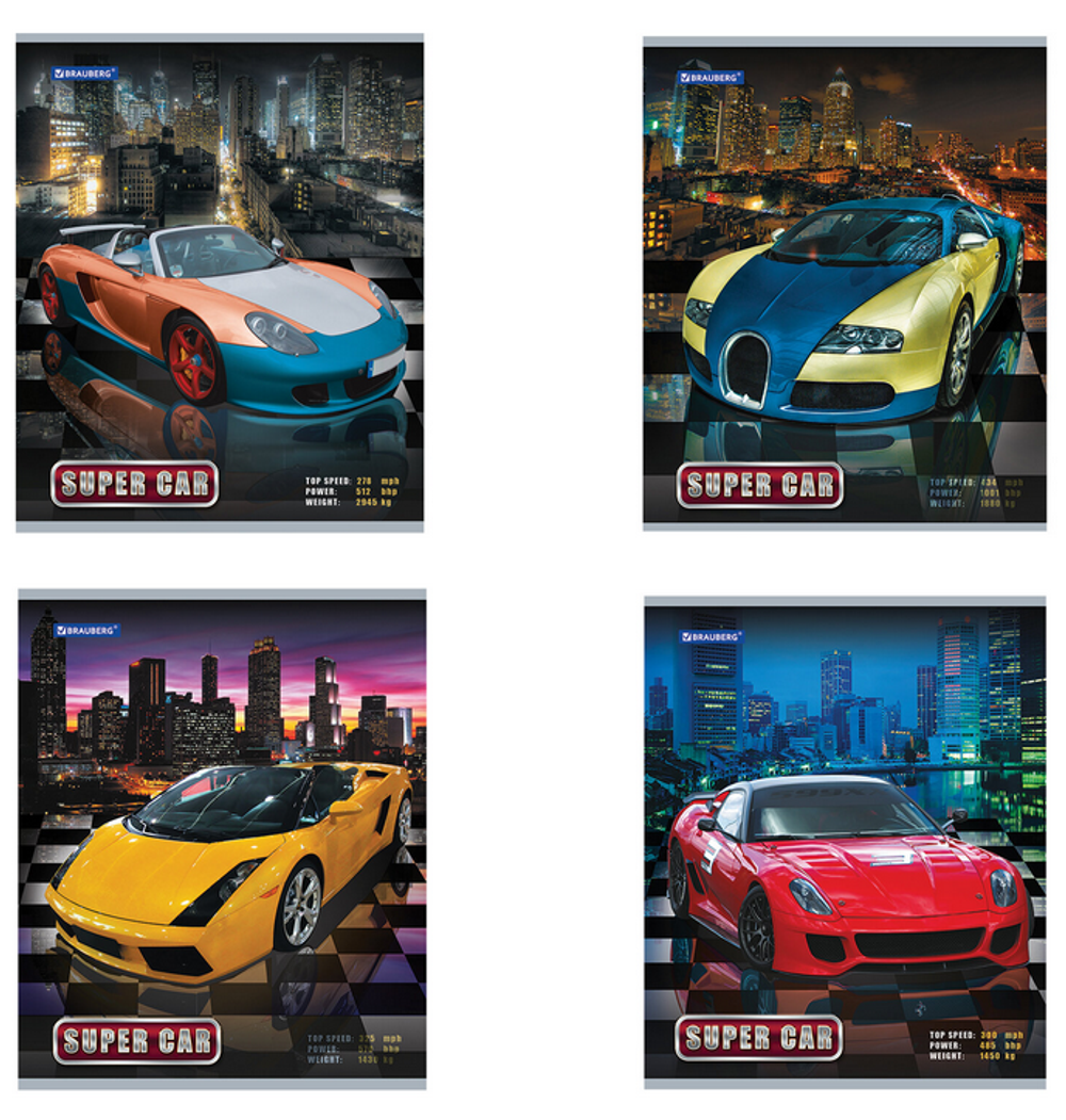 Тетрадь А5 48л. клетка "Авто" скоба, обложка картон (BRAUBERG)