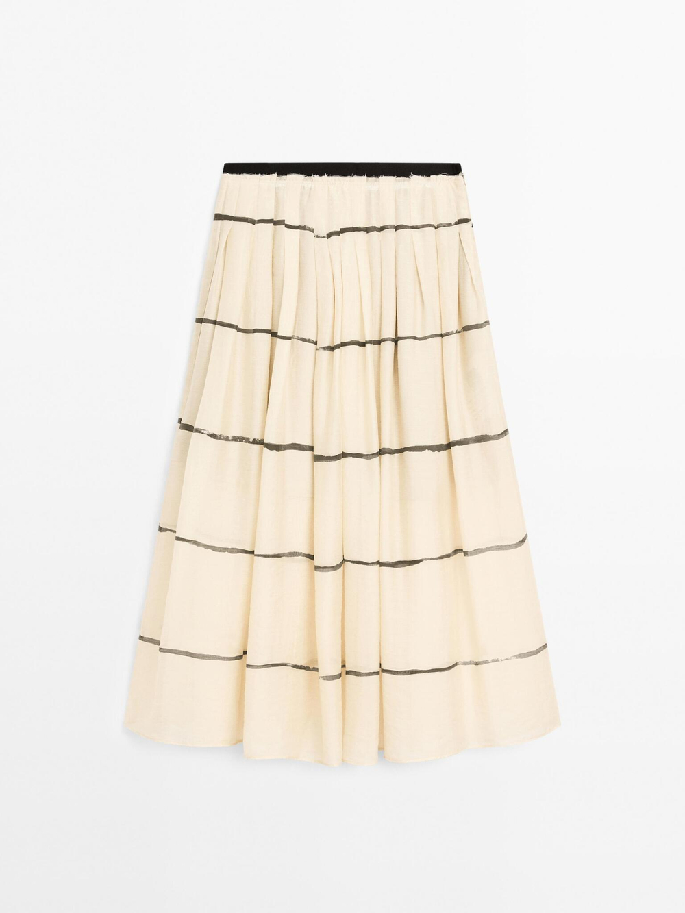 Massimo Dutti Юбка миди из струящейся ткани в полоску, кремовый