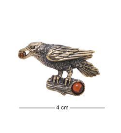 AM-4042 Брошь «Ворона Брильянтик» (латунь, янтарь)
