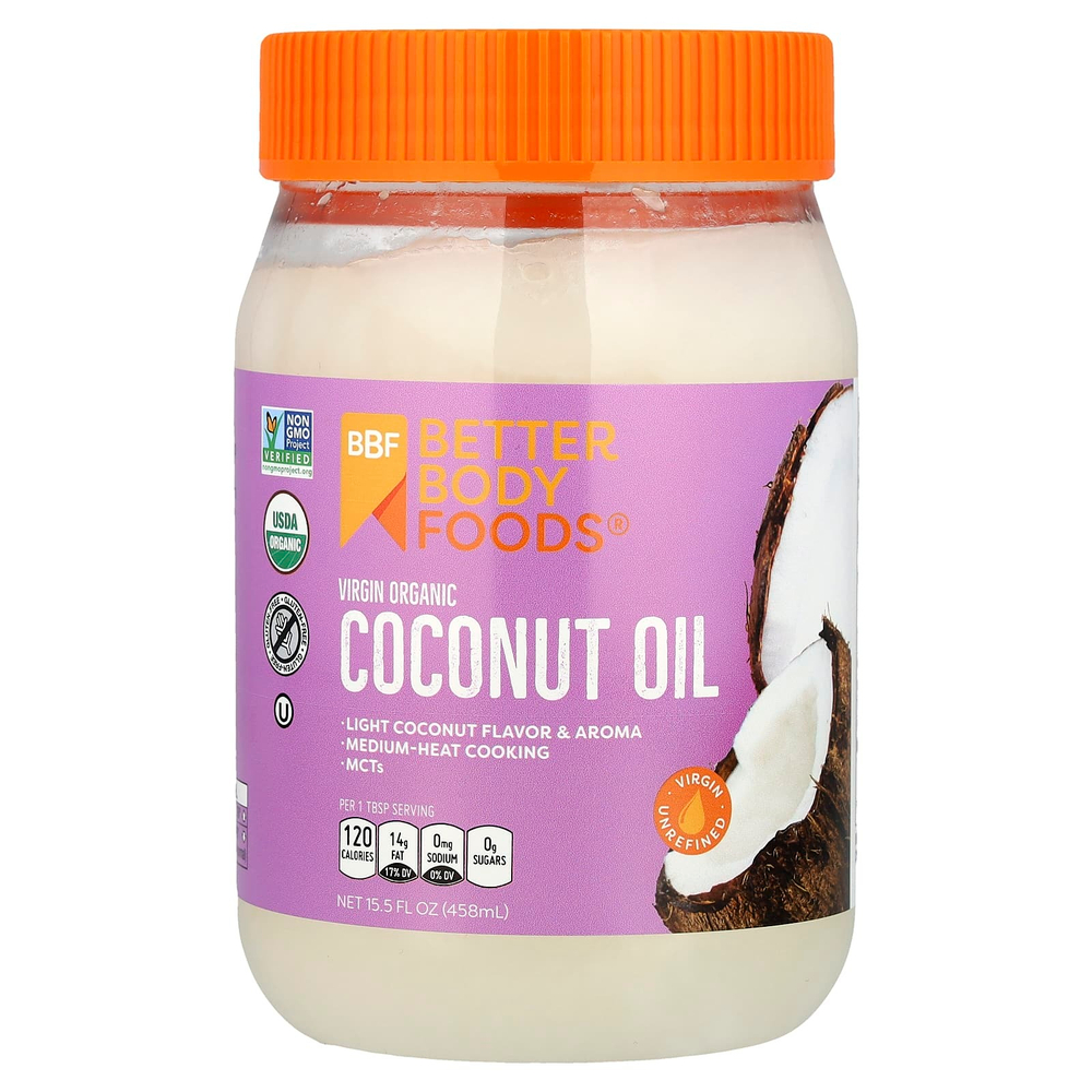 BetterBody Foods, Органическое кокосовое масло первого отжима, 458 мл (15,5 жидк. унц.)