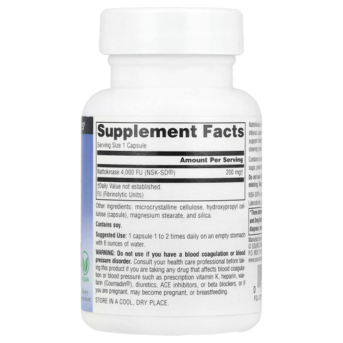 Source Naturals, NSK-SD®, наттокиназа, 200 мг, 30 веганских капсул