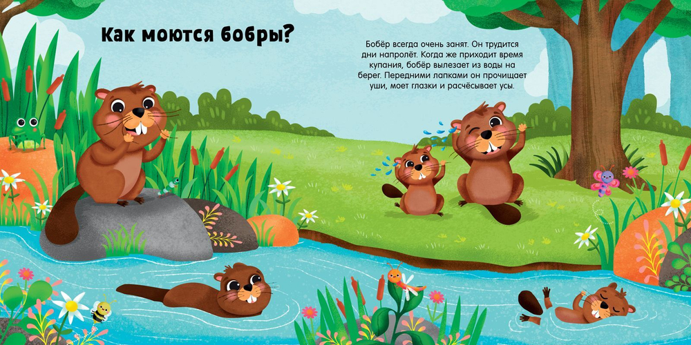 Животные и их малыши. Пора купаться!