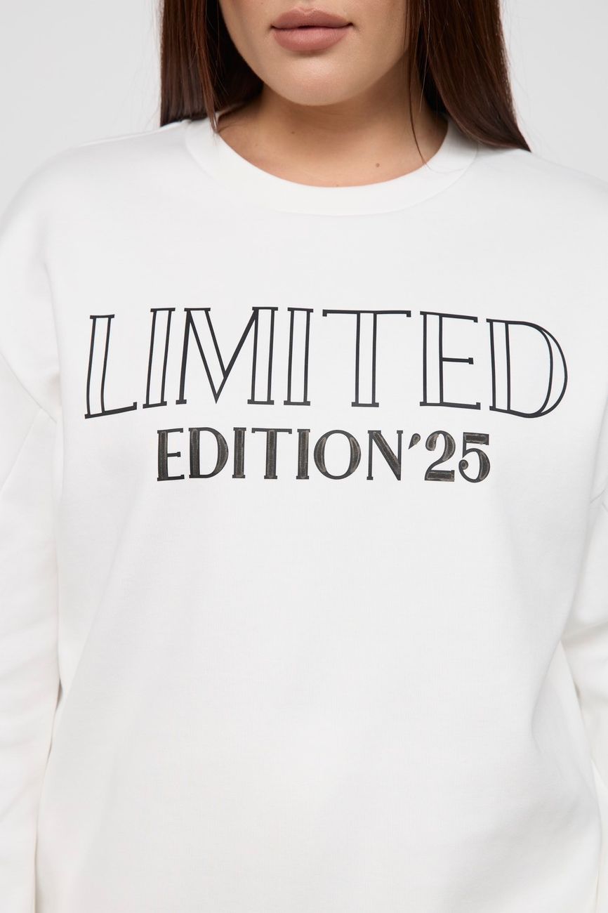 Свитшот из трикотажа с надписью "Limited edition", молочный