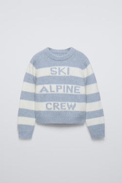 ZARA ВЯЗАНЫЙ СВИТЕР SKI COLLECTION В ПОЛОСКУ, БЕЛЫЙ/СЕРЫЙ