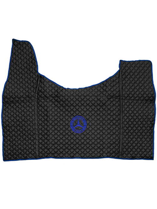 Ковры MERCEDES Actros MP3 (автомат) с шахтой (экокожа, черный, синий кант, синяя вышивка)