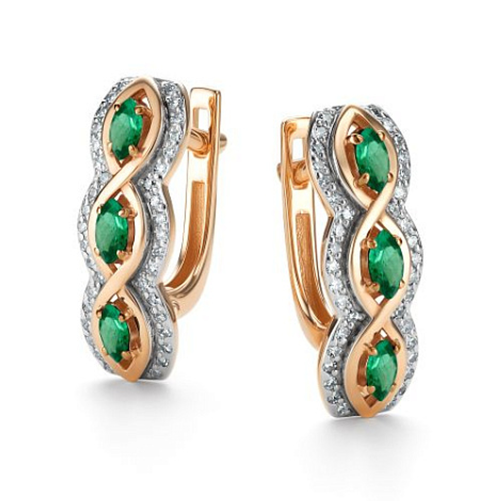Серьги из красного золота с изумрудами и бриллиантами 26453-101