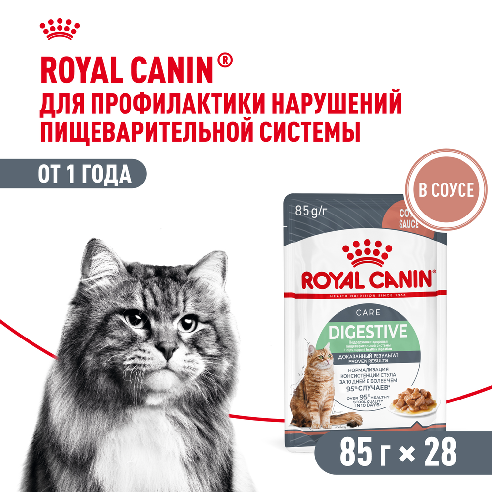 Royal Canin Digestive Care Дайджестив кэа Корм влажный профилактика нарушений пищеварительной системы для взрослых кошек соус 85г