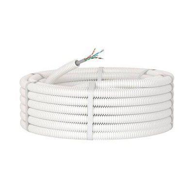 Элетротруба из ПЛЛ не содержит галогенов, гибкая гофрированна д. 16 мм,цвет белый, с кабелем витая пара 5EU/UTP нг(А)-HF, 50 м